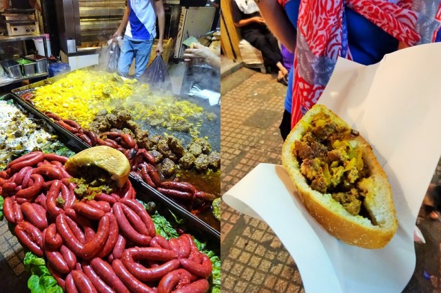 Eyeing off a budget feed (left) & The joys of street food (right)
