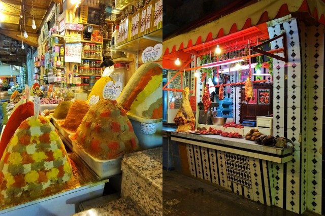 Colour in the Meknes souk, whilst out, the afternoon is wet and grey (inside the souk, it's wet as well)