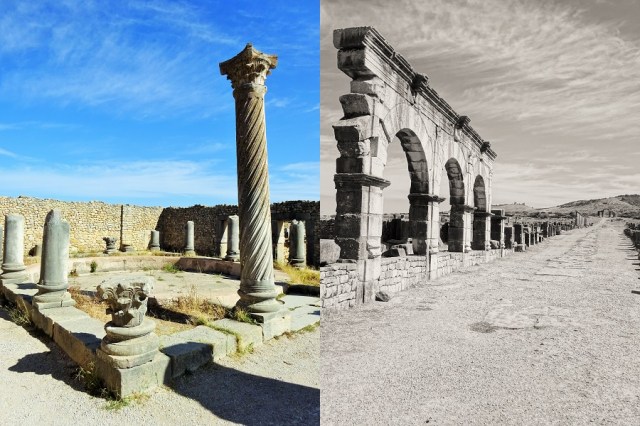 Apparently this spiral style of column is quite rare (left) & This road will lead you straight outta town (right)