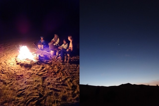 Desert rhythm after a delicious dinner (left) & Rising from our slumber, as Venus begins to set (right)